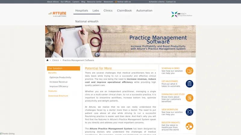 Homepage of Attune Practice Management