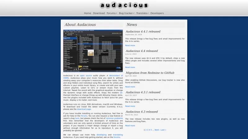 Homepage of Audacious