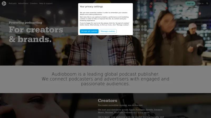 Homepage of Audioboom