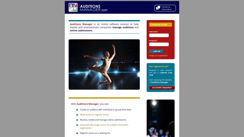 Homepage of Auditions Manager