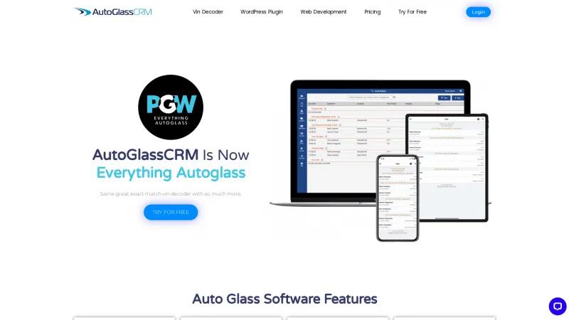 Homepage of AutoGlassCRM