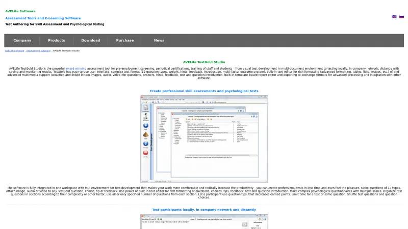 Homepage of AVELife TestGold Studio