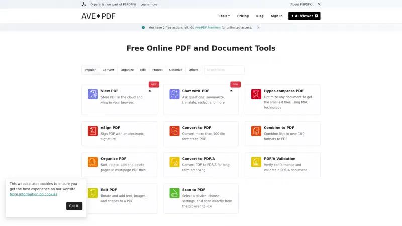 Homepage of AvePDF