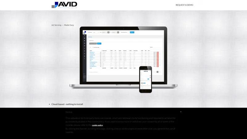 Homepage of AVID Ad Server