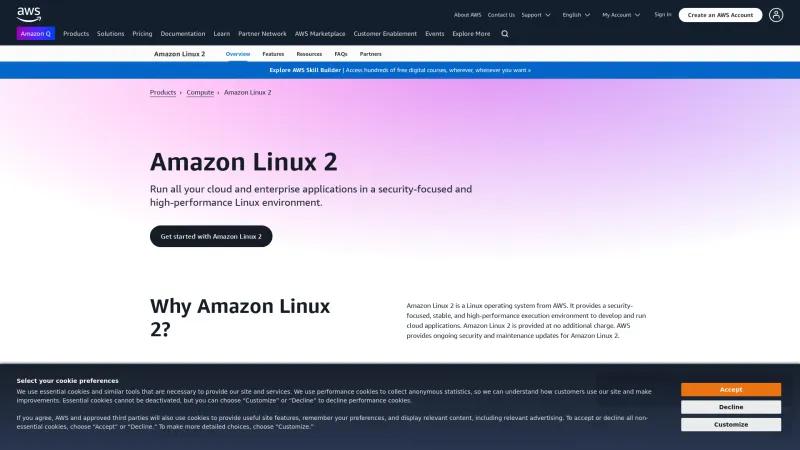 Homepage of Amazon Linux 2