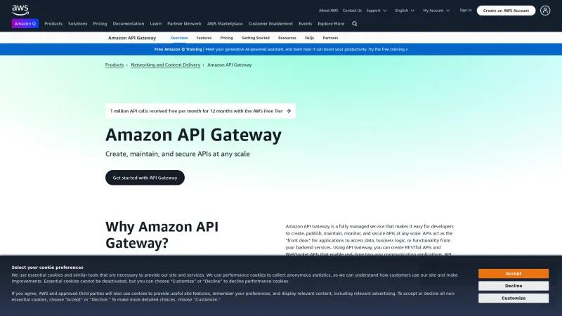 Homepage of Amazon API Gateway