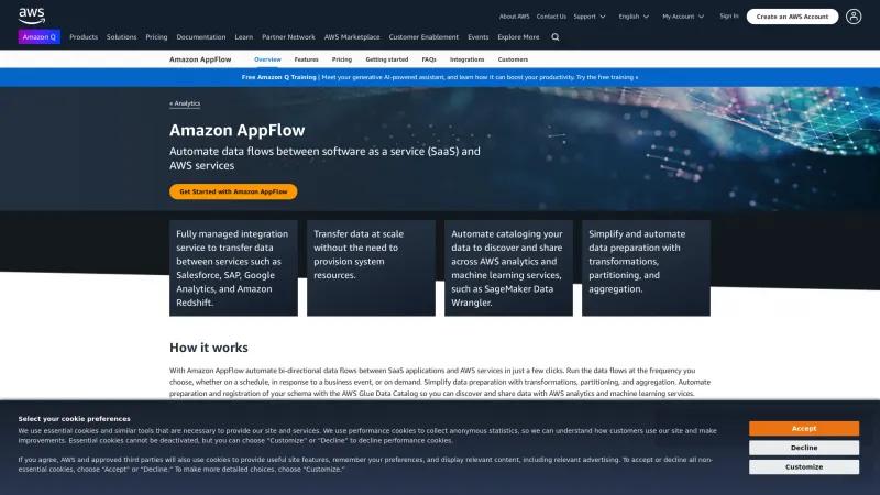 Homepage of Amazon AppFlow