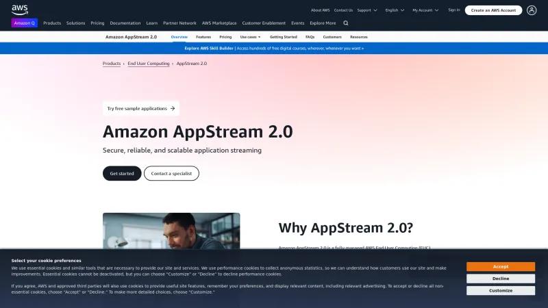 Homepage of Amazon AppStream