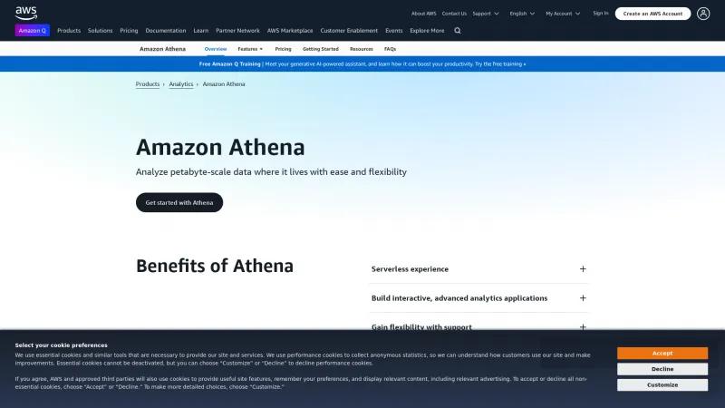 Homepage of Amazon Athena