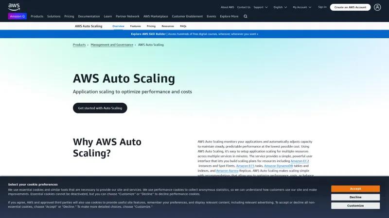 Homepage of AWS Auto Scaling