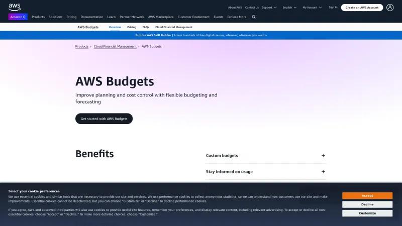 Homepage of AWS Budgets