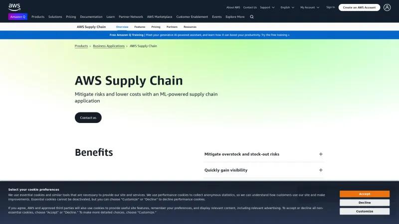 Homepage of AWS Supply Chain