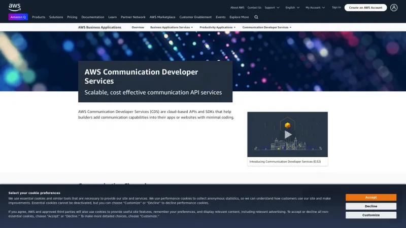 Homepage of AWS Communication Developer Services