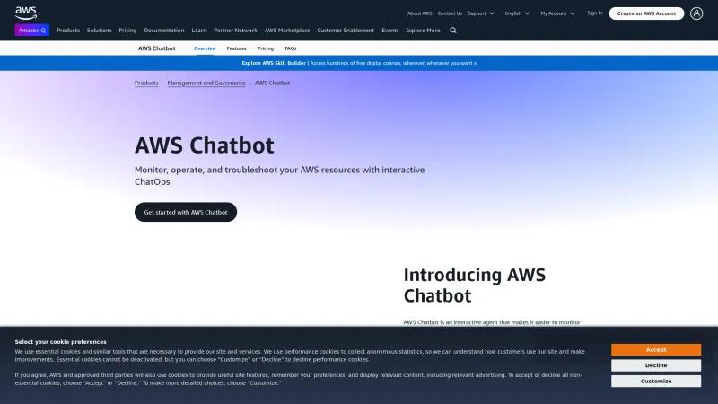 Homepage of AWS Chatbot