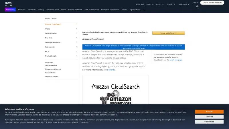 Homepage of Amazon CloudSearch