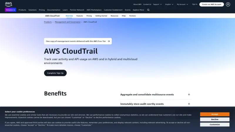 Homepage of AWS CloudTrail