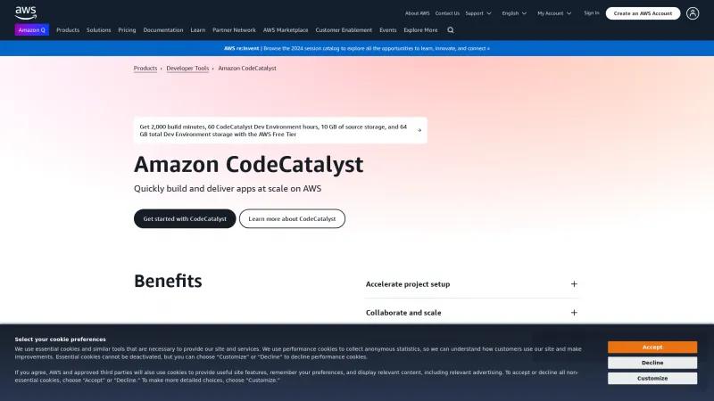 Homepage of Amazon CodeCatalyst