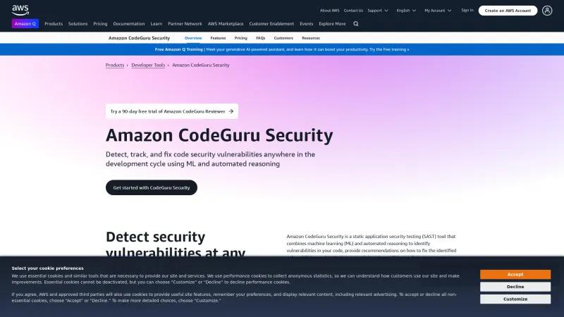 Homepage of Amazon CodeGuru