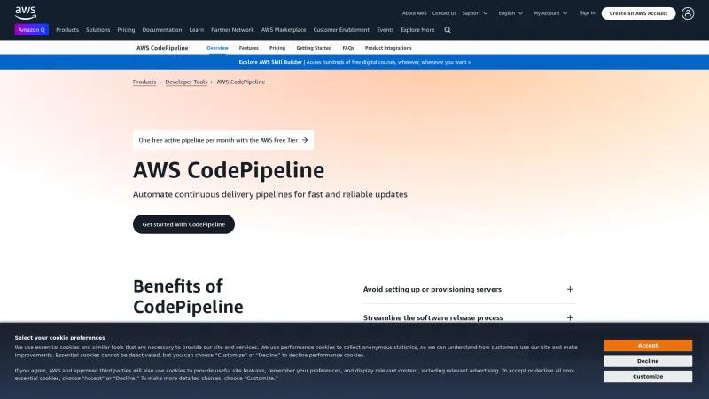 Homepage of AWS CodePipeline