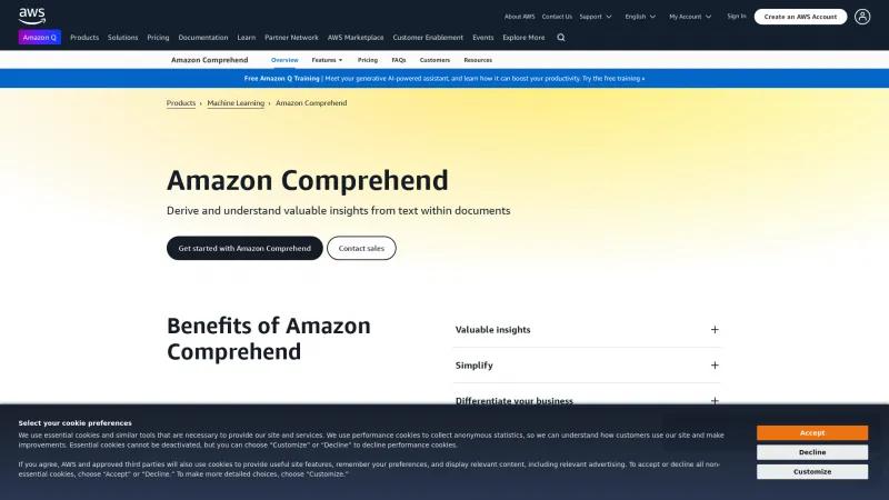 Homepage of Amazon Comprehend