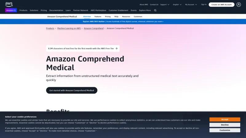 Homepage of Amazon Comprehend Medical