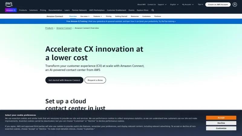 Homepage of Amazon Connect