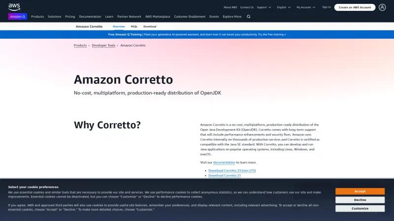 Homepage of Amazon Corretto