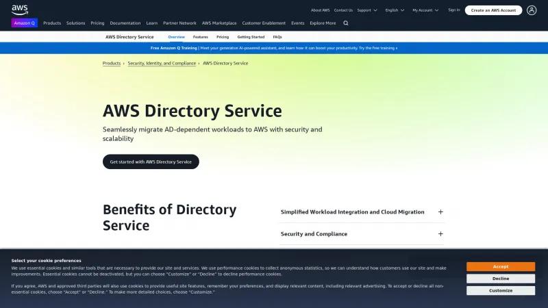 Homepage of AWS Directory Service