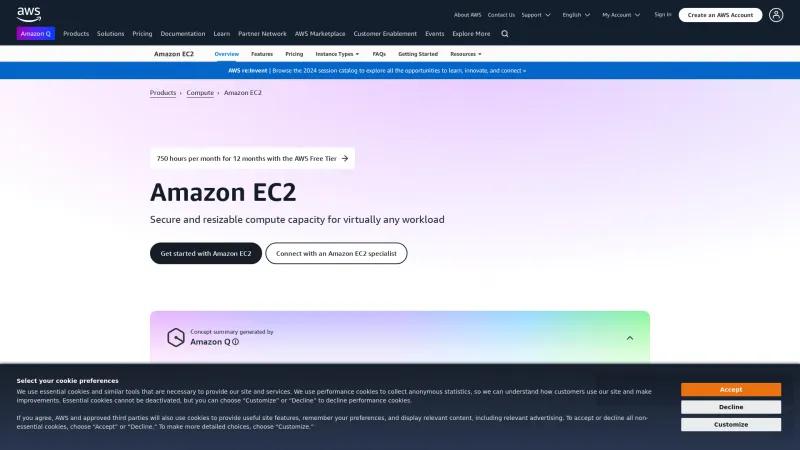 Homepage of Amazon EC2