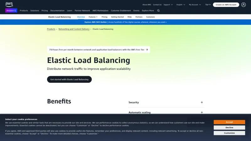 Homepage of AWS Elastic Load Balancing