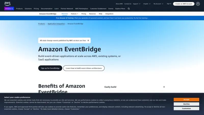 Homepage of Amazon EventBridge