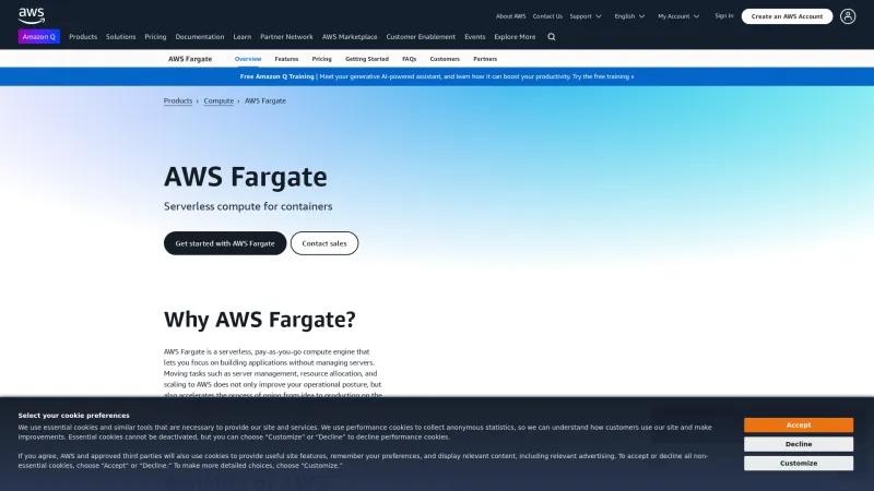 Homepage of AWS Fargate