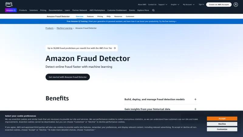 Homepage of Amazon Fraud Detector