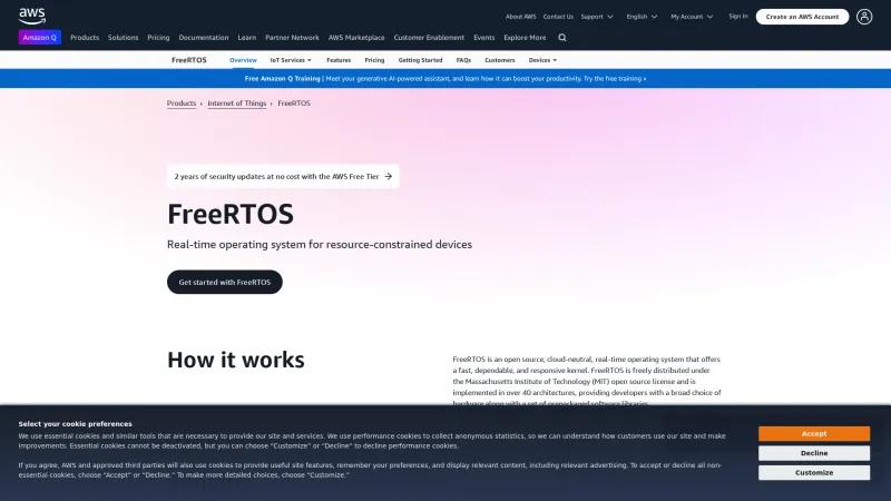 Homepage of Amazon FreeRTOS
