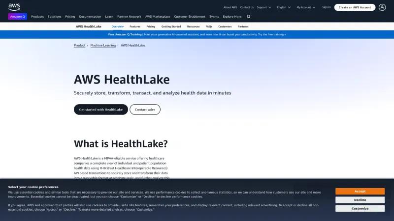 Homepage of Amazon HealthLake