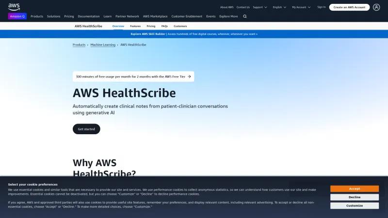 Homepage of AWS HealthScribe