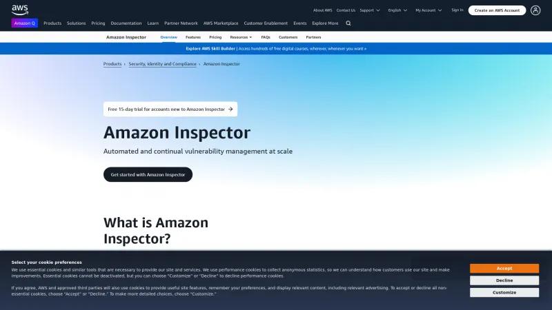 Homepage of Amazon Inspector