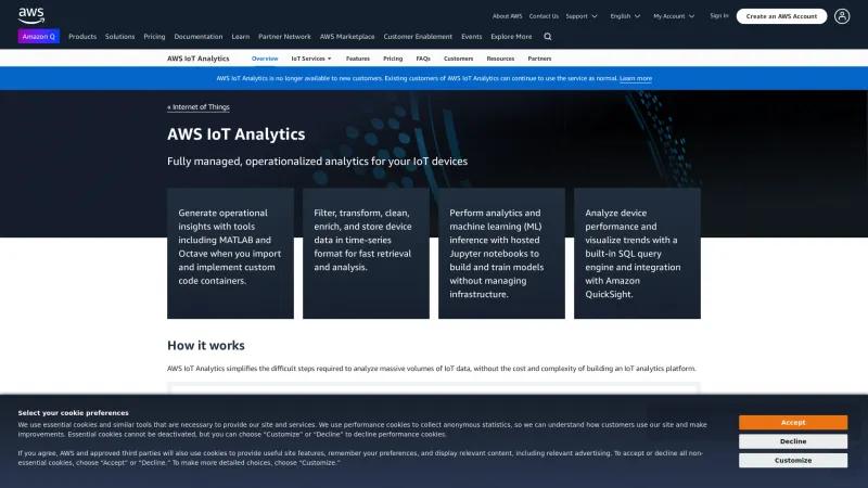 Homepage of AWS IoT Analytics