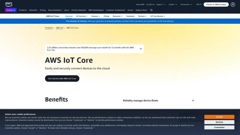 Homepage of AWS IoT Core