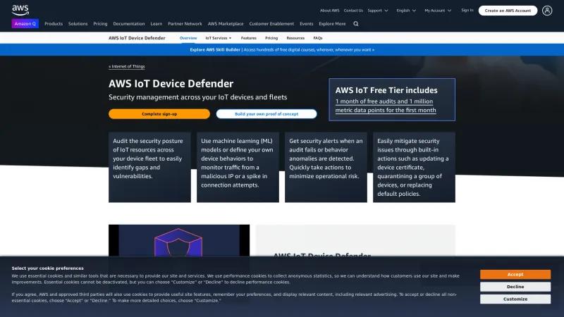 Homepage of AWS IoT Device Defender