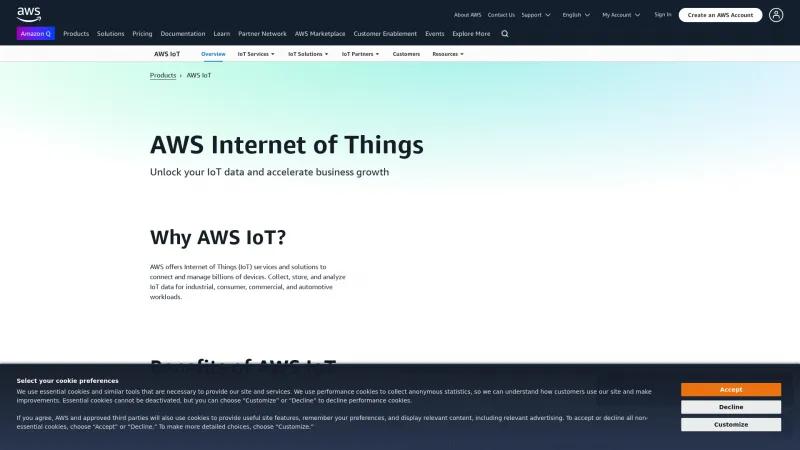 Homepage of AWS IoT