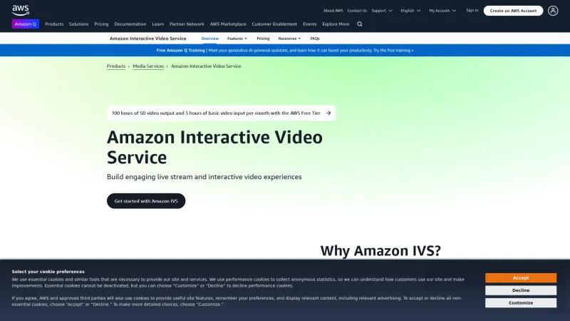 Homepage of Amazon Interactive Video Service (IVS)