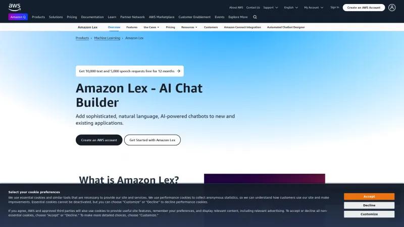 Homepage of Amazon Lex