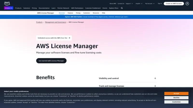 Homepage of AWS License Manager