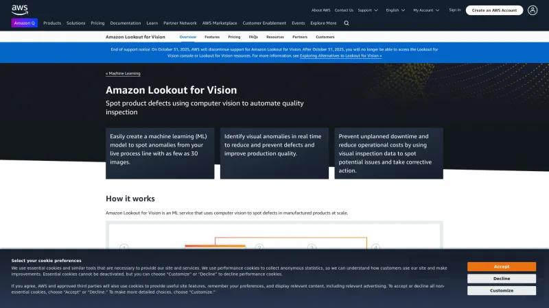 Homepage of Amazon Lookout for Vision