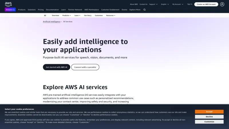 Homepage of AWS AI Services