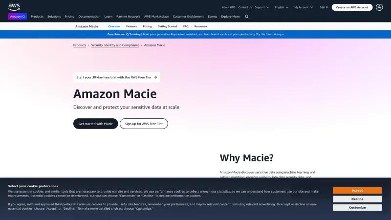 Homepage of Amazon Macie