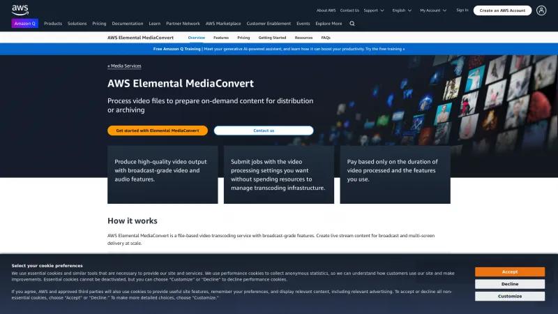 Homepage of AWS Elemental MediaConvert