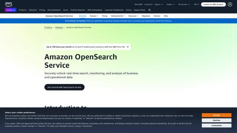 Homepage of Amazon OpenSearch Service