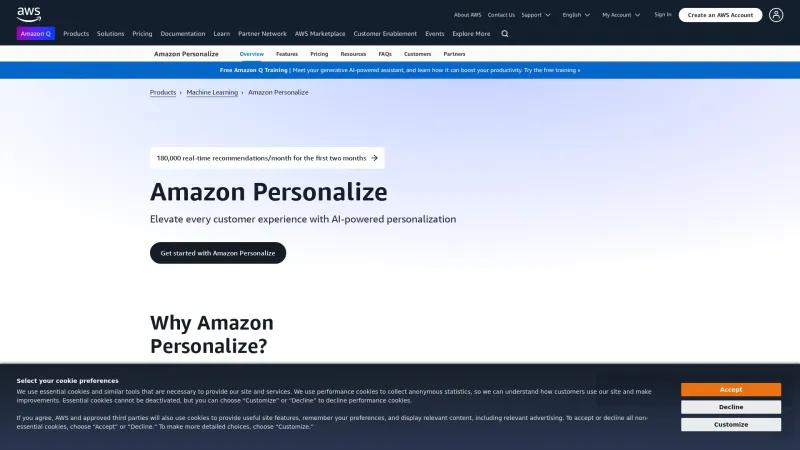 Homepage of Amazon Personalize